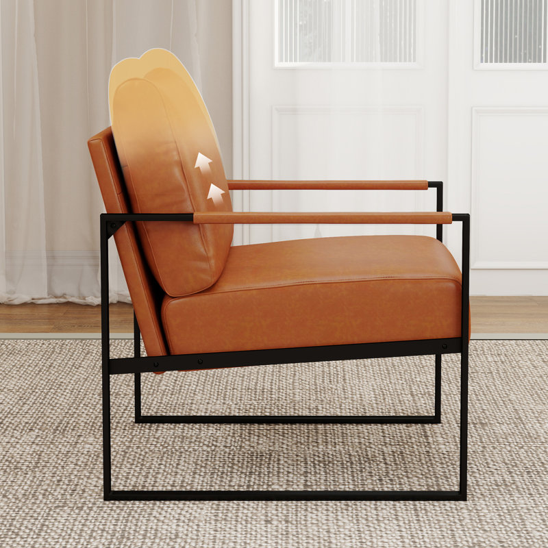 24.6" Wide Minimalist Soft Cushioned Back Upholstered Sled Base Arm Accent Chair (Set of 9), Orange Faux Leather