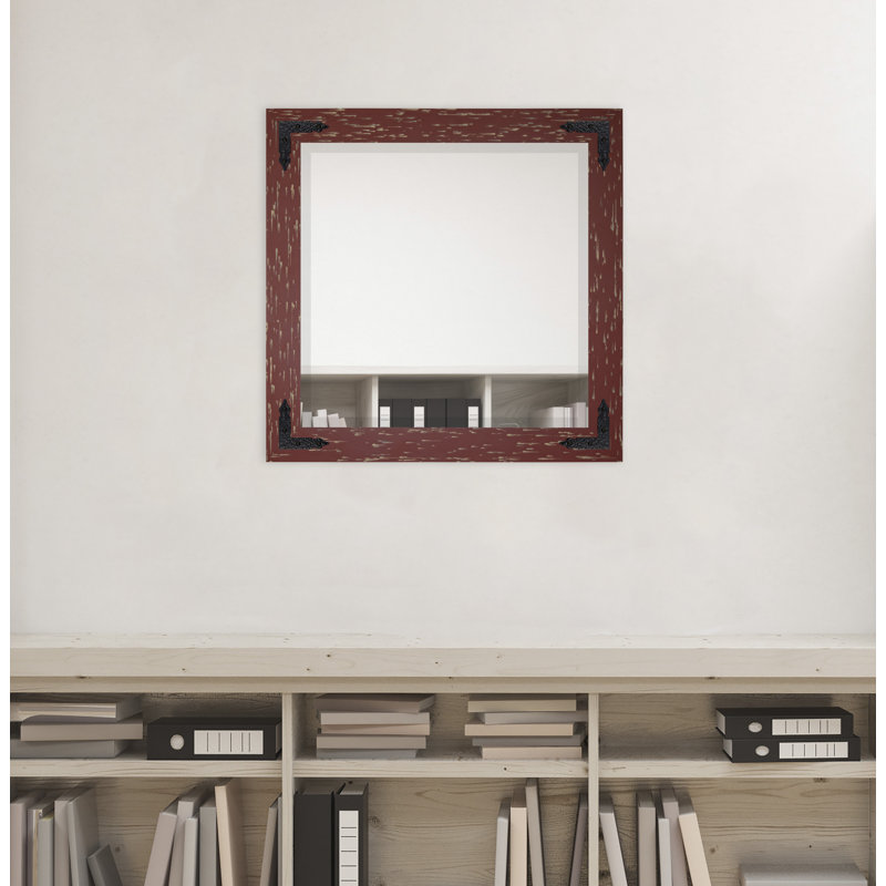 Miroir pleine grandeur à biseau maison Tuohy, 35 po x 35 po, Rouge brique