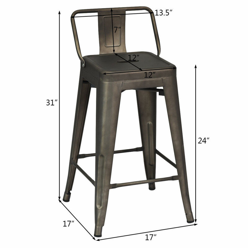 Alaoui Bar Stool, Gunmetal Gray, Counter Stool (24” Seat Height)