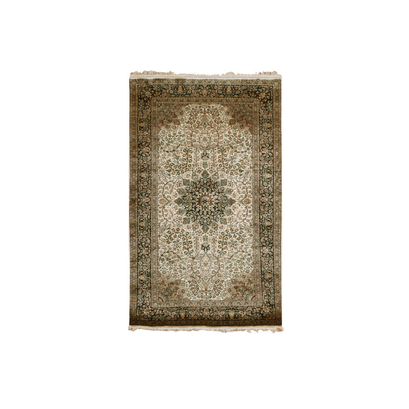 Tapis oriental rectangulaire en soie ivoire noué à la main 2 pi 11 po x 5 pi 5 po - MOA10275438
