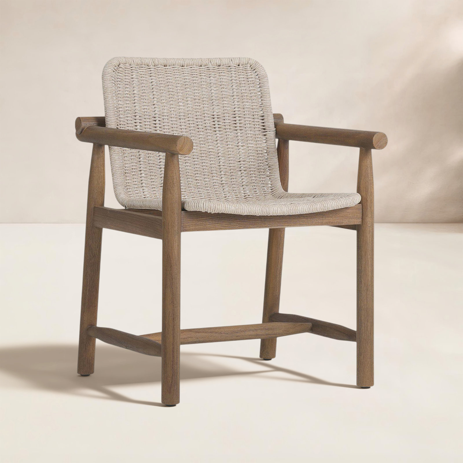 Dume Outdoor Dining Armchair, White/Brown