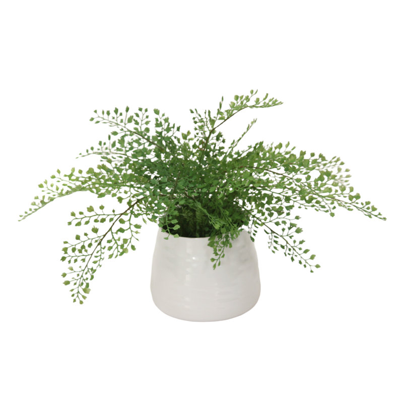 12'' Green Faux Fern Plant in White Ceramic Vase