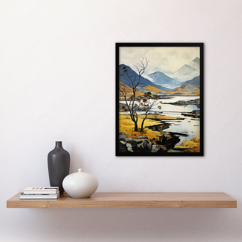 Scottish Highlands In Autumn Ochre Blue Mountains Lake - Single Picture Frame Print