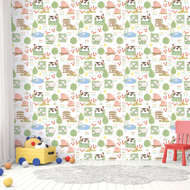 Egremt 10m x 53cm Matte Wallpaper Roll, White/Multicoloured
