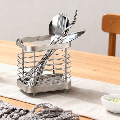 Stainless Steel Utensil Holder And Drying Caddy, Rust-Proof Countertop Cutlery Drainer And Organizer For Kitchen Tools And Tableware