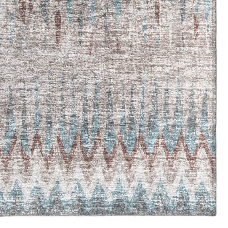 Blue and Beige Flat Woven Chenille Runner Rug