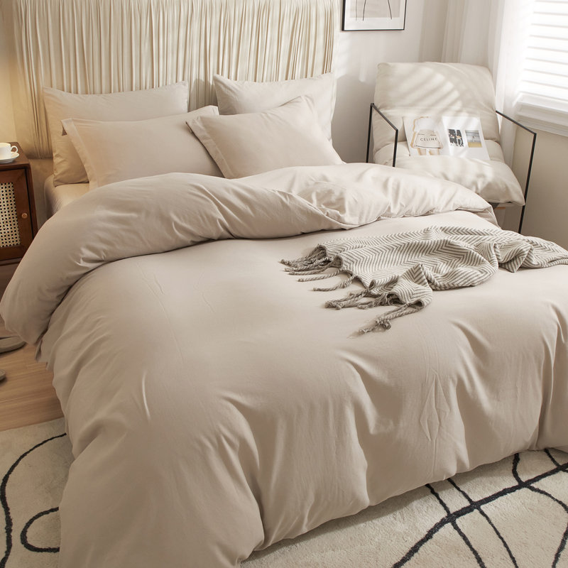  Breathable Washed Microfiber Duvet Cover Set, Full Duvet Cover + 2 Standard Shams, Beige Gray