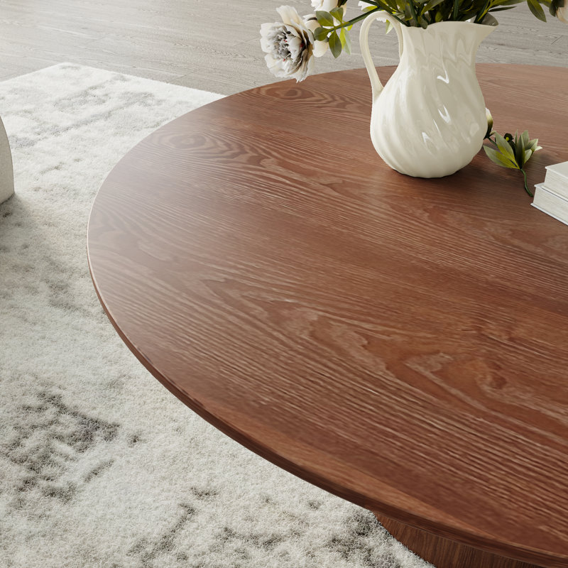 Solid Wood Round/Oval Coffee Table Center Cocktail Table Side Table Mid-Century Modern For Living Room & Home Decor, Brown