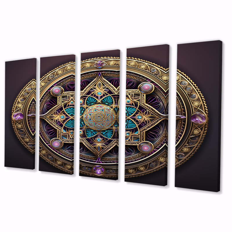 Ensemble de 5 décorations murales «Golden Seal Turquoise Essence - Boho Mandala», H 28 po x l 60 po