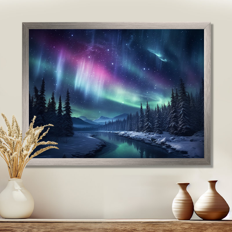 Northern Lights III On Canvas Print, 24" H x 32" W x 1" D, Silver Floater Framed