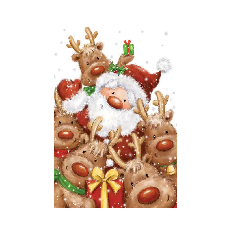 Santa And Reindeers by MAKIKO - Wrapped Canvas Print, 66.04 cm H x 45.72 cm W x 1.91 cm D