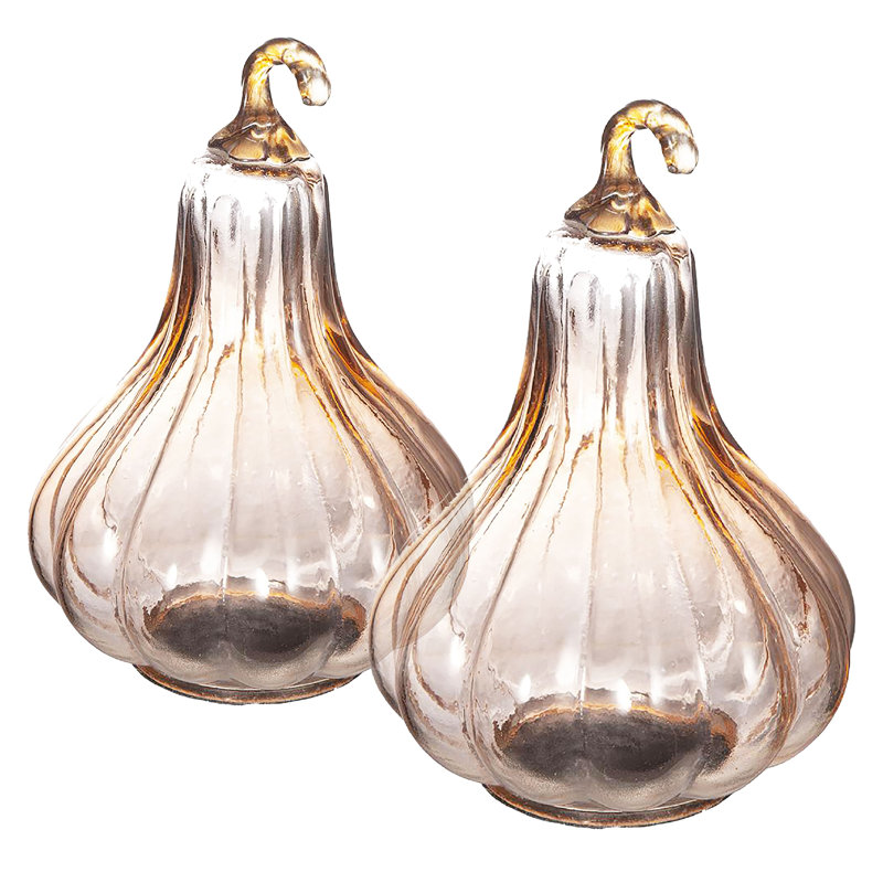 Glass Pumpkin - Set of 2 - 4.3"Dia. x 7" - Clear