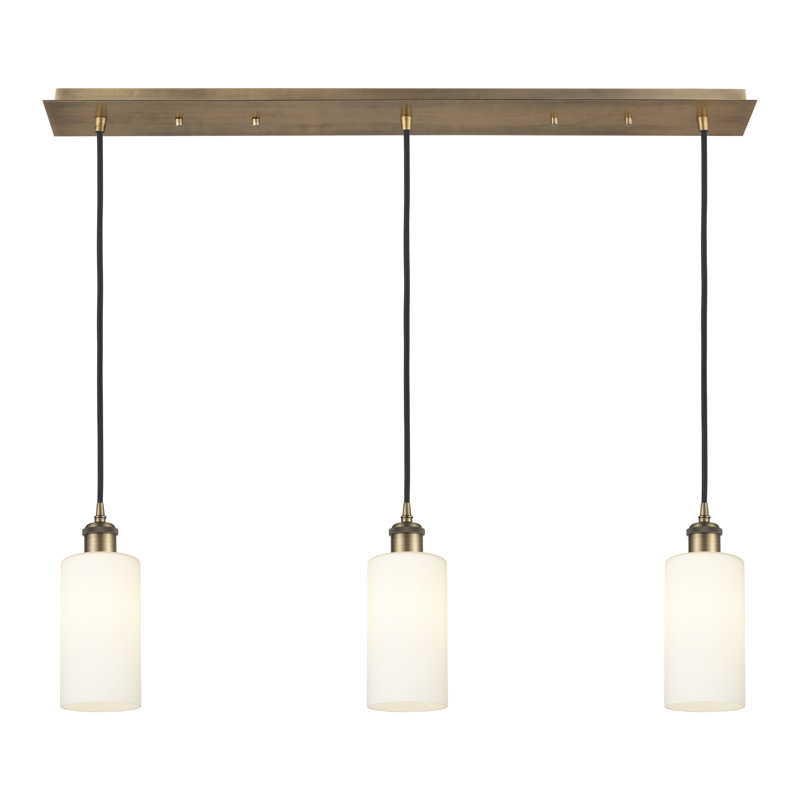 Caius - Luminaire suspendu linéaire suspendu à 3 lumières de 37 po - Finition laiton brossé - Abat-jour blanc, Blanc