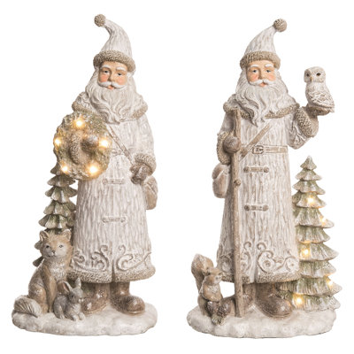  Resin Light Up Forest Santa Figurine Set of 2 Christmas Home Decorations