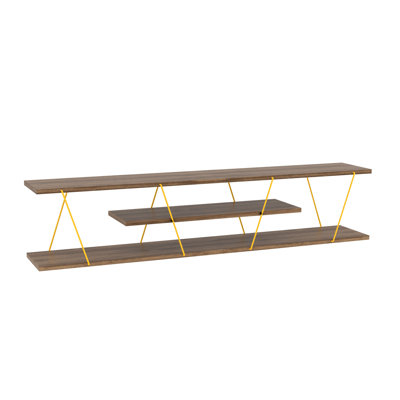 Mid Century Modern Tv Stand 4 Shelves Open Storage Metal Cords Entertainment Centre