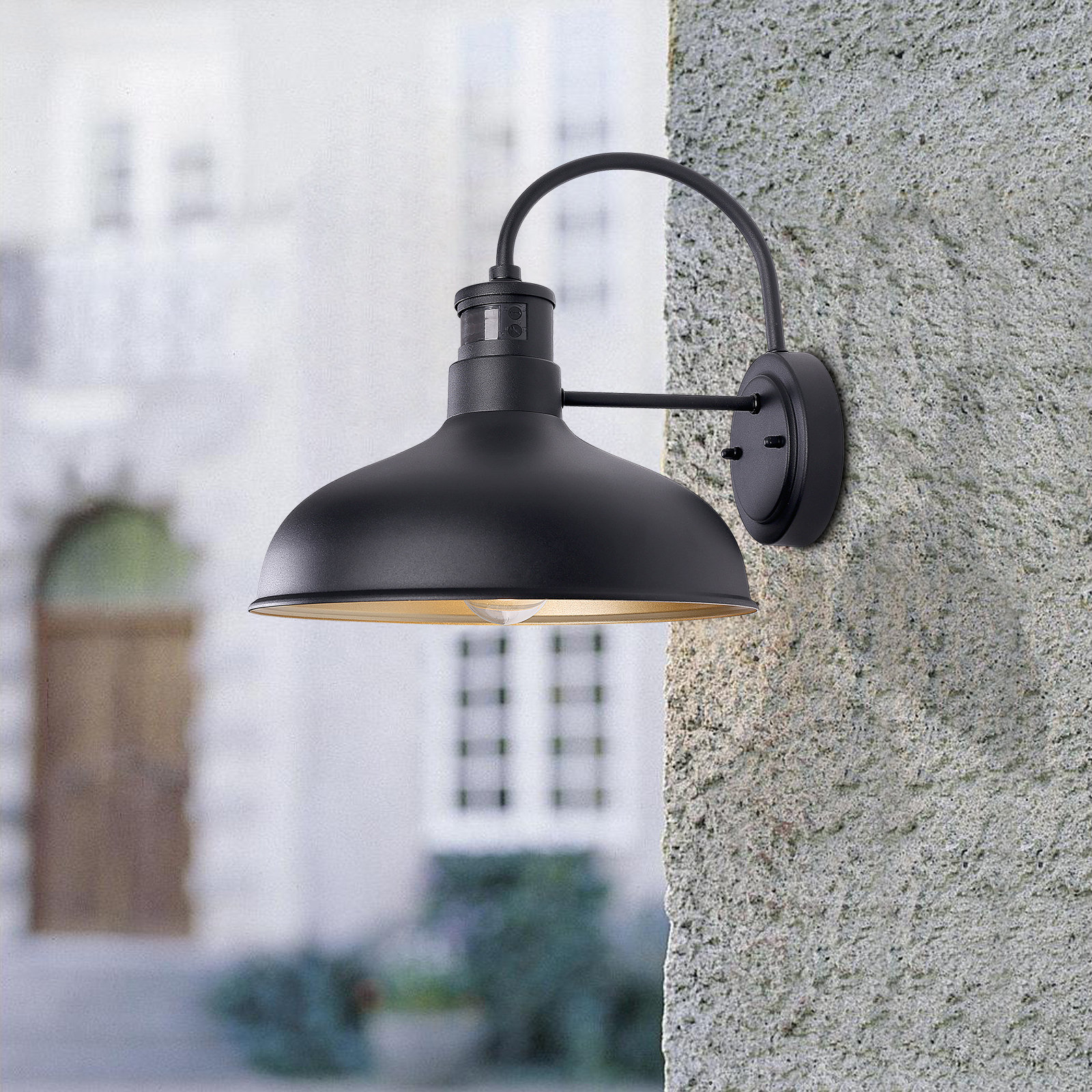 GOALPLUS Motion Sensor Gooseneck Light with 12 Inch Dome, Dusk to Dawn Outdoor Wall Lights Wayfair