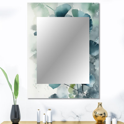 Green Leaf Veins I - miroir à feuilles, miroir mural traditionnel unique, impression d'art en métal