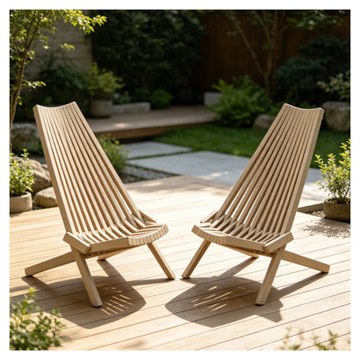 Lot de 2 chaises longues pliantes en bois d'acacia pour l'extérieur, sièges de patio portatifs en bois massif pour jardin, cour et camping