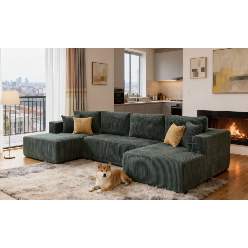 Fallowmere Compression U-shape Sectional, Dark Green
