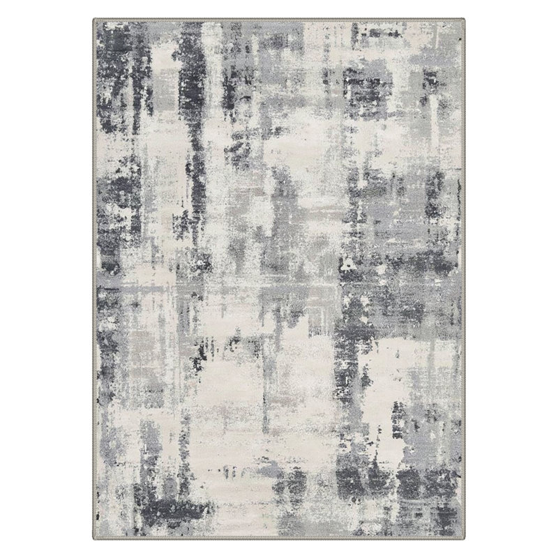 Mignone Aura Abstract Machine Washable Beige / Black / Grey Indoor Area Rug with Non-Slip Backing, Rectangle 8' x 10'