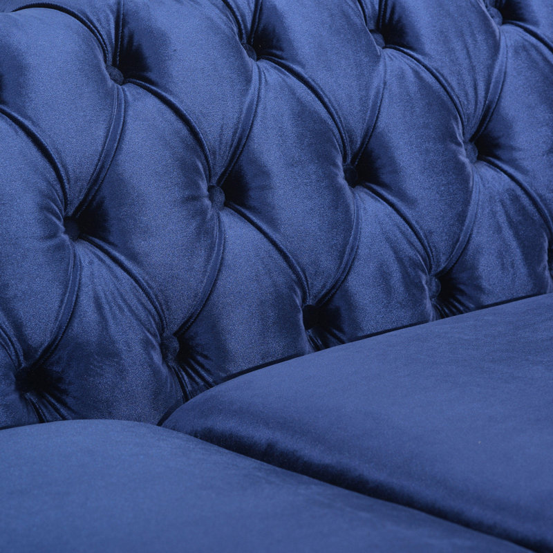 Canapé Chesterfield Sione, Polyester 100 % bleu minuit