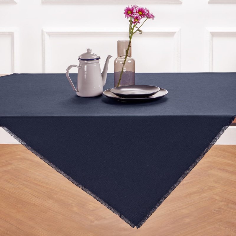 Fringe - 100% Pure Linen Table Throw, Navy
