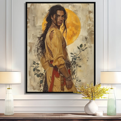 Asian Retro Warrior Full Moon Retro - Man Wall Art Living Room