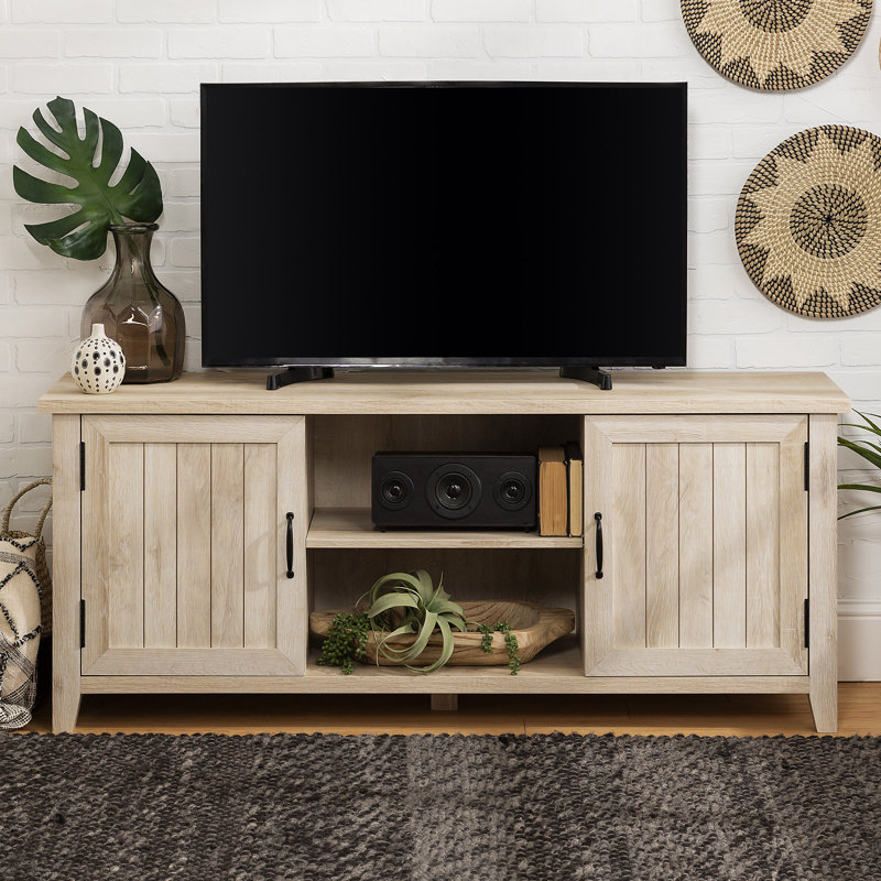 Meuble télé classique à porte rainurée pour téléviseur de 65 po ou moins, Brun