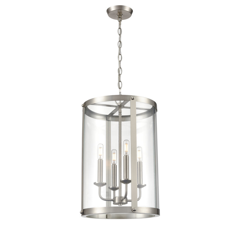 Luminaire suspendu cylindrique à 4 lumières Kambria, Nickel brossé