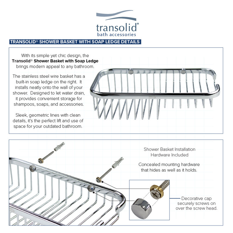 Panier de douche en acier inoxydable, Chrome poli