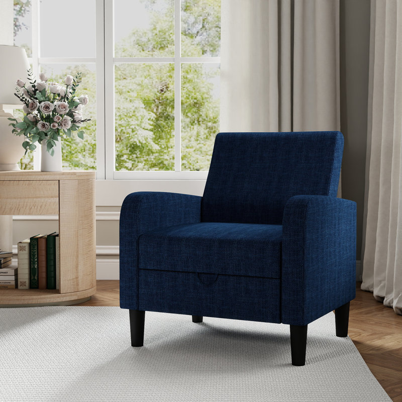29.25'' Wide Modern Fabric Upholstered Accent Chair With Storage, Blue