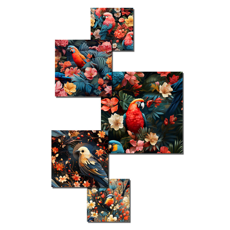 Tropical Sunset Parrots Metal Wall Art Set in Vibrant Colors