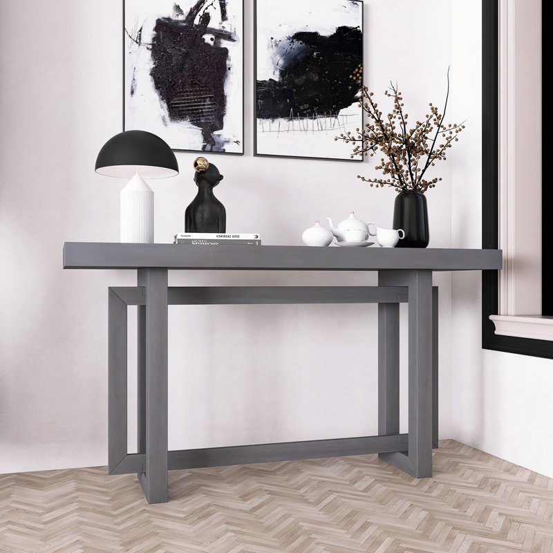 Rectangle Design Entryway Table With Pine Veneer, Dawn Gray