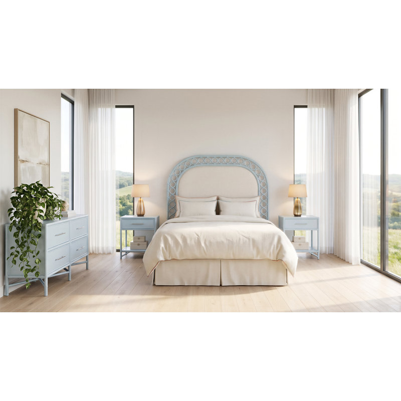 Ensemble de chambre à coucher quatre pièces Solana, Queen, Light Blue, 4 Pcs: Headboard, 2 Nightstands, Dresser