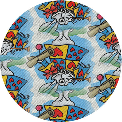 Tapis bleu/rouge à motifs