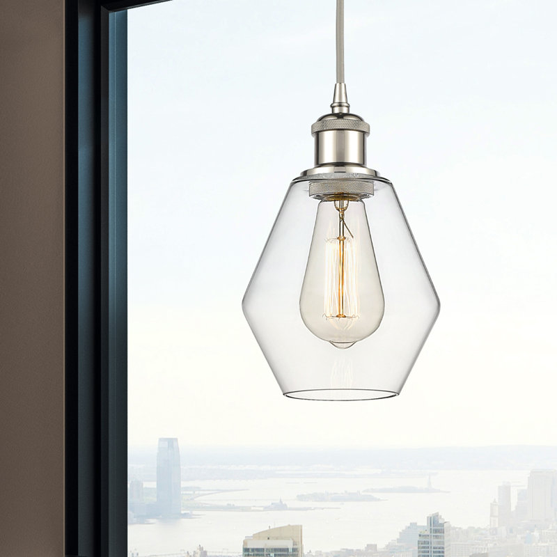 Luminaire suspendu simple à 1 lumière Gabbie, Transparent, Nickel poli