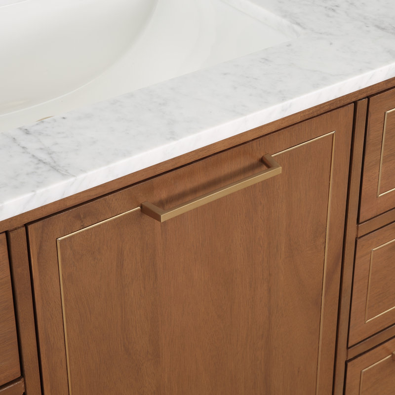 Markham 48'' W Single Vanity, Satin Brass, Carara Marble, Walnut