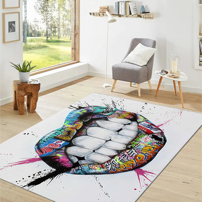 Non-Woven Thin Type Printed Rug Featuring a Vibrant Geometric Pattern Ideal for Enhancing the Visual Appeal of Your Living Room or Bedroom Space