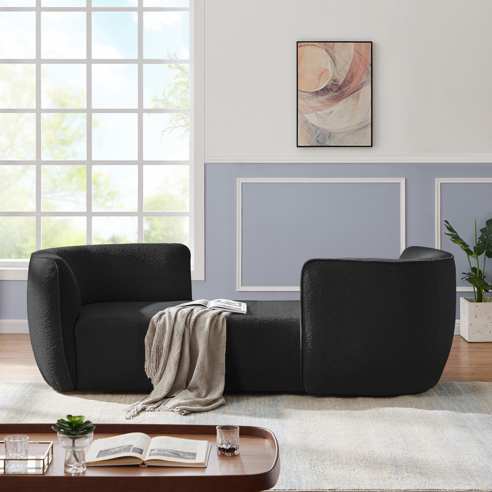 Hilton Boucle Chaise Lounge, Black Boucle Fabric