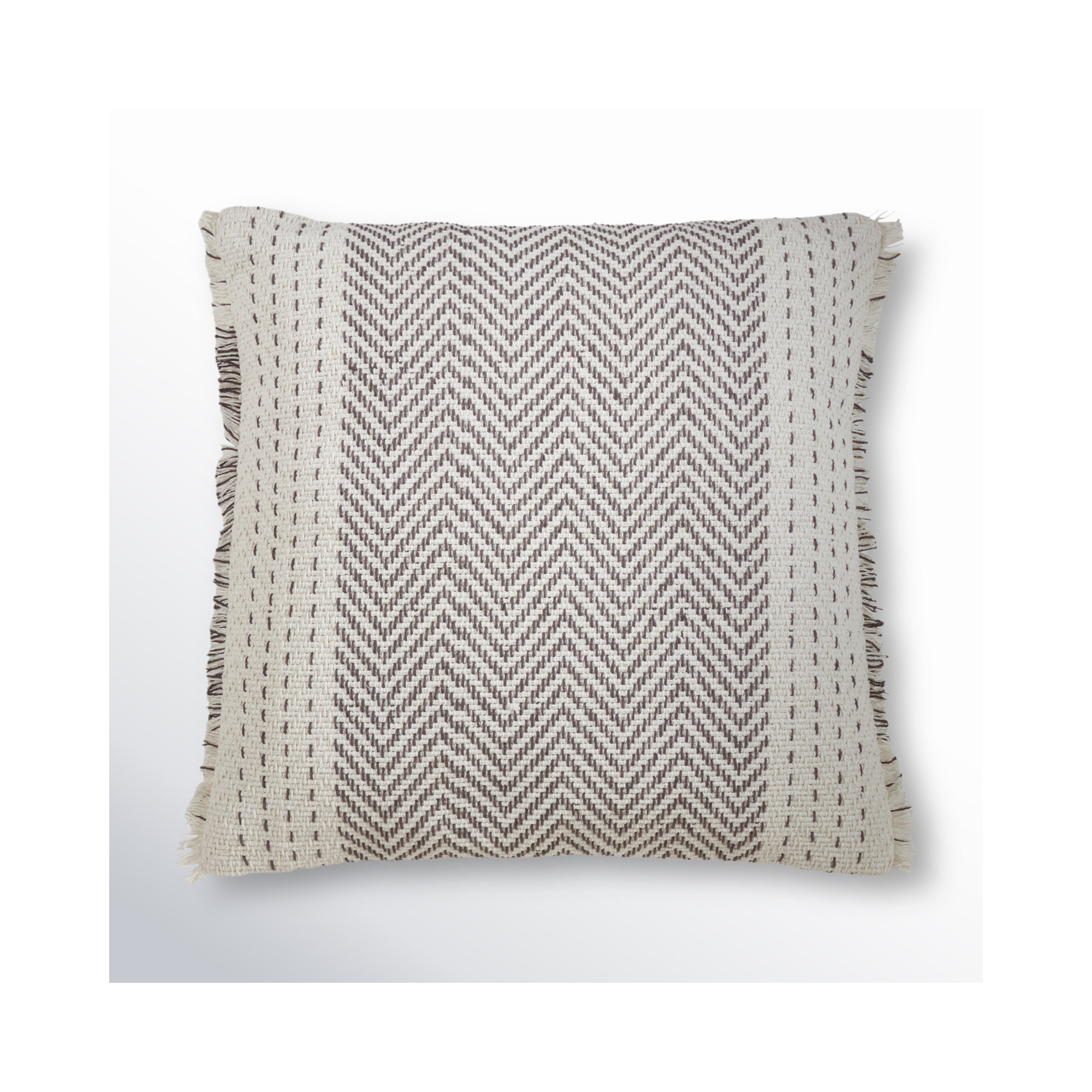 Carey Fringed Cotton Throw Pillow, Gray/Ivory, Polyester/Polyfill