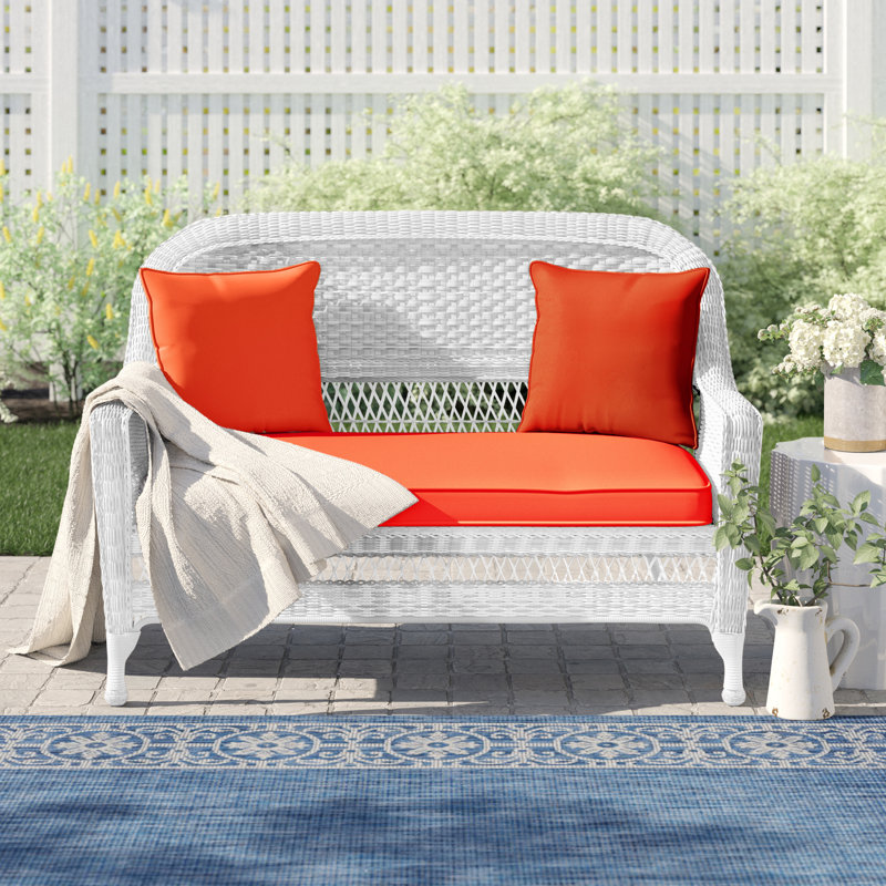 Armbruster 52'' Wide Straight Wicker Loveseat with Cushions, White, Red Orange