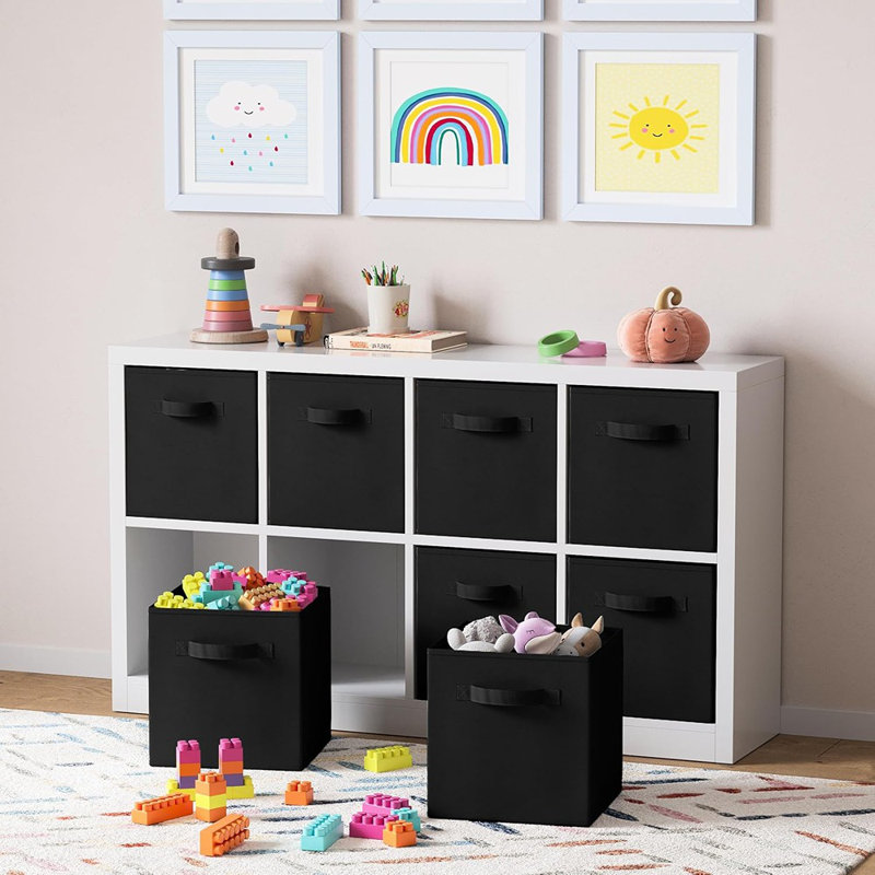 Fabric Storage Cubes Collapsible Organizer Bins 8-Pack Black, Black