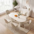 Oval Dining Table Set with 6 Chairs, White & Beige, Dining Room