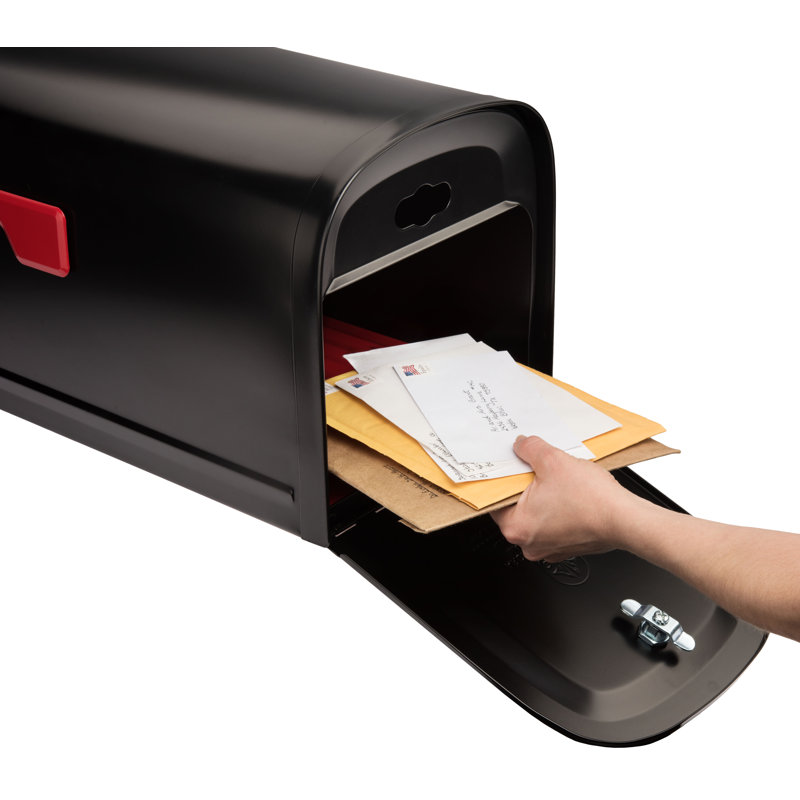 Large Black Steel Post Mount Locking Mailbox