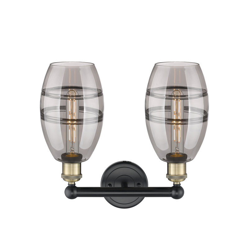 Éclairage pour meuble-lavabo à 2 lumières Kusham, Gris fumée clair, Laiton antique noir
