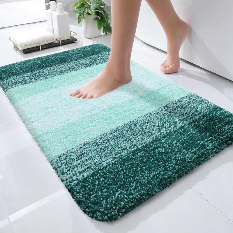 Wynnewood Microfiber / Microsuede Non-Slip Bath Rug, Blackish Green