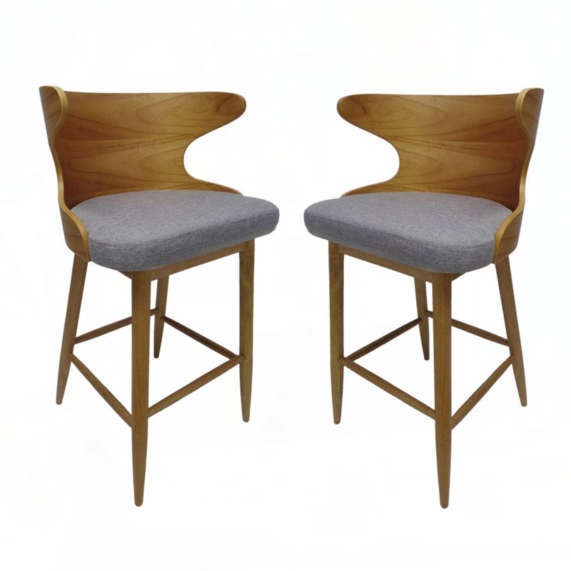 Barstool with Solid Wood Frame, Gray