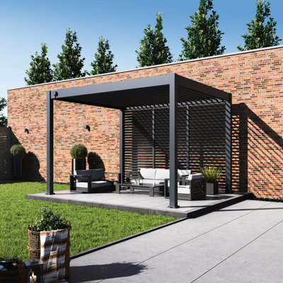 Pergola à persiennes grand 10 x 12 avec panneaux latéraux horizontaux fixes 12 po Grand Tuscan
