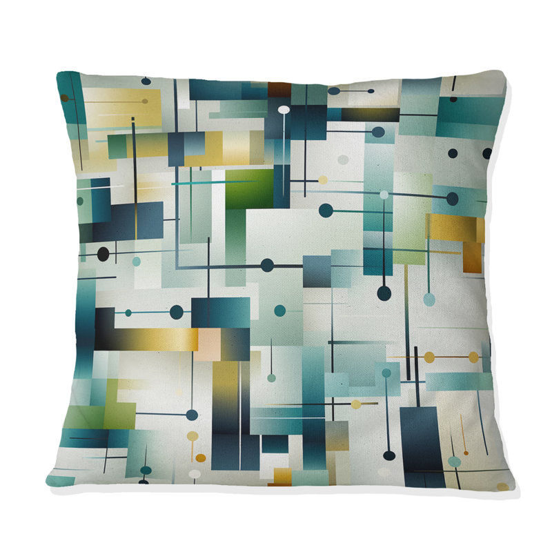 Coussin décoratif géométrique vert turquoise, H 18 po x l 18 po