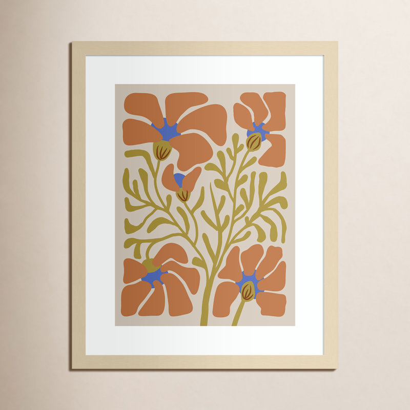«The Creative Bunch Studio», plante d'intérieur abstraite orange sur fond brun clair encadrée sur papier par The Creative Bunch Studio